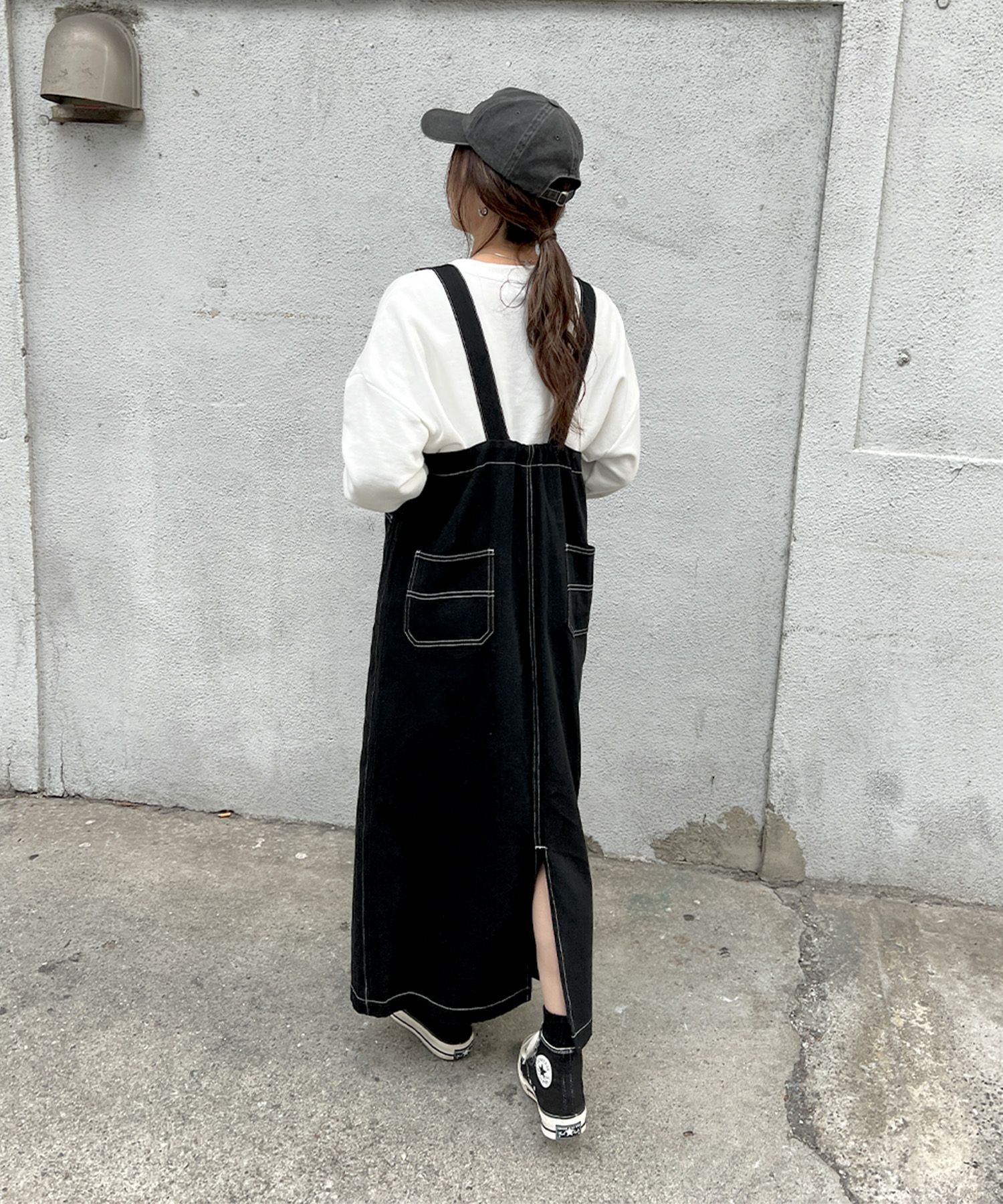ハーフジップロングジャンパースカート | Half zip long jumper skirt
