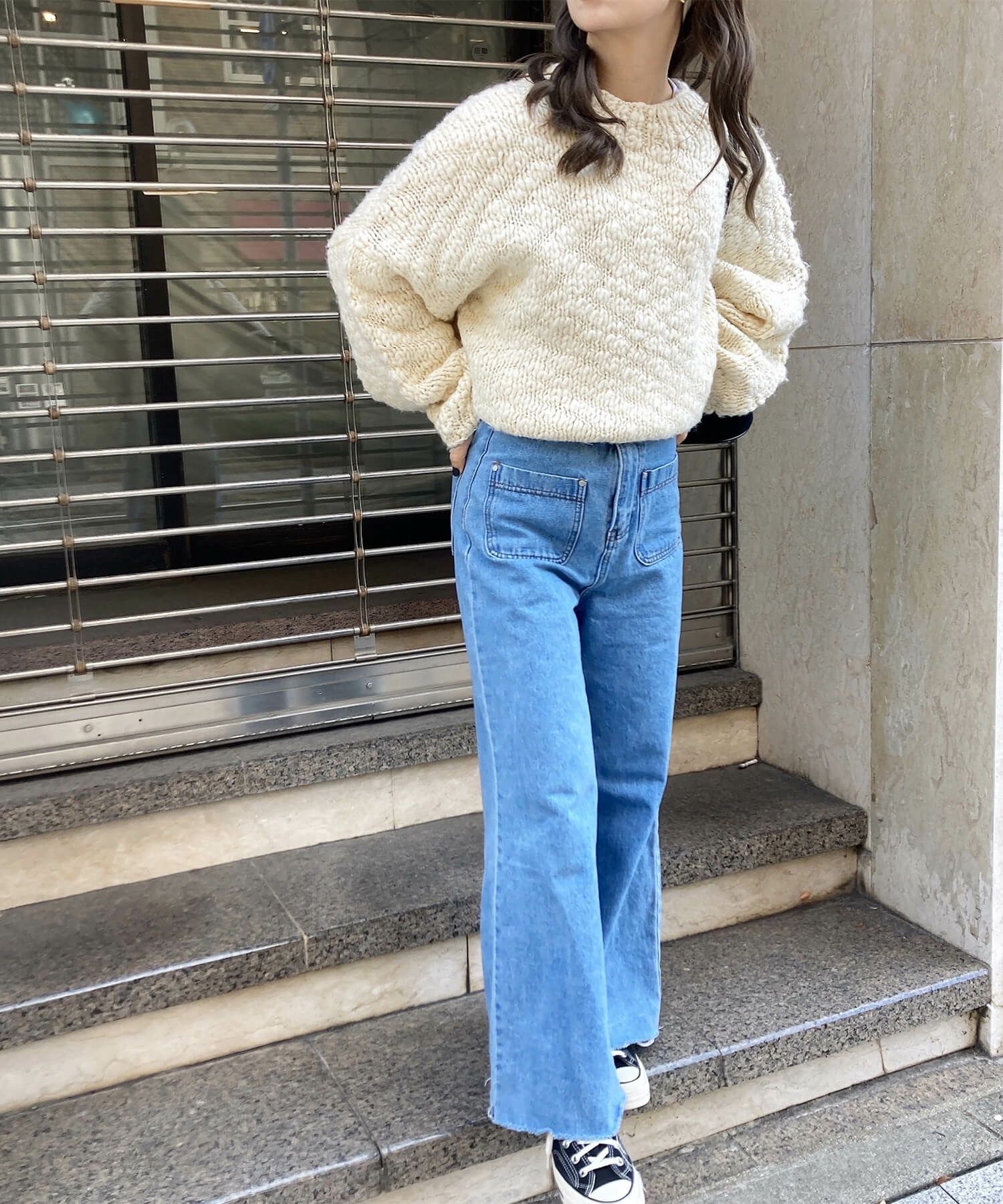 フロントポケットハイウエストフレアデニム | Front pocket high waist