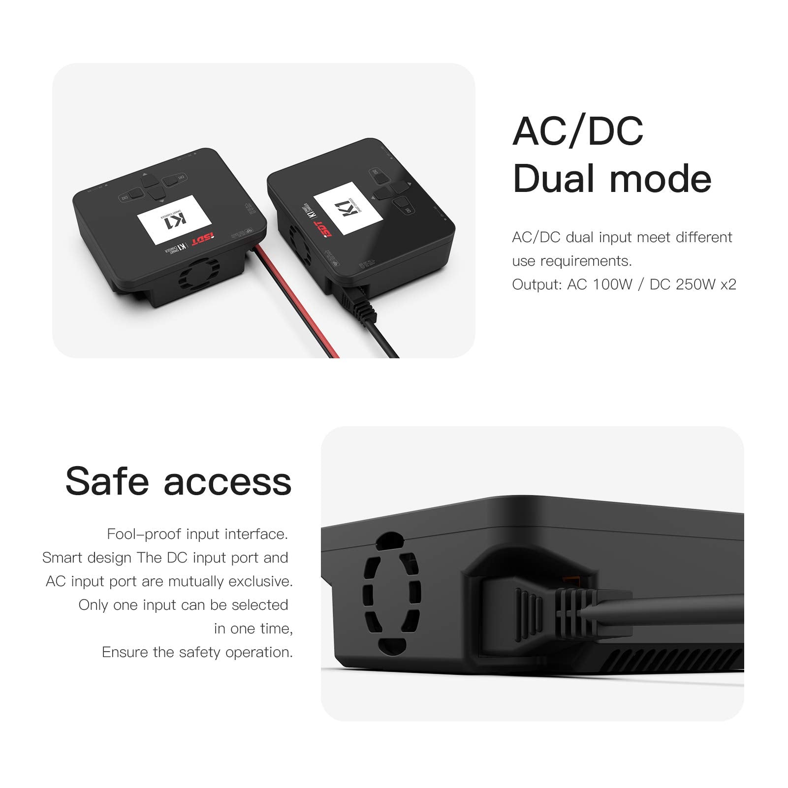 K1リポバッテリーバランス充電器、1-6S AC 100W DC 2 x 250W 10A