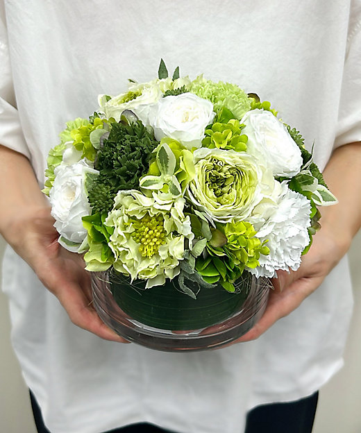 アート＆プリザーブドフラワー「ヴェール」ホワイトグリーンM | 第一