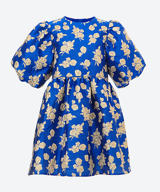 Golden Blues Jacquard Mini Dress