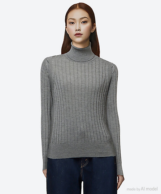 セーター 18Gワイドリブ エクストラファインメリノウール×シルク