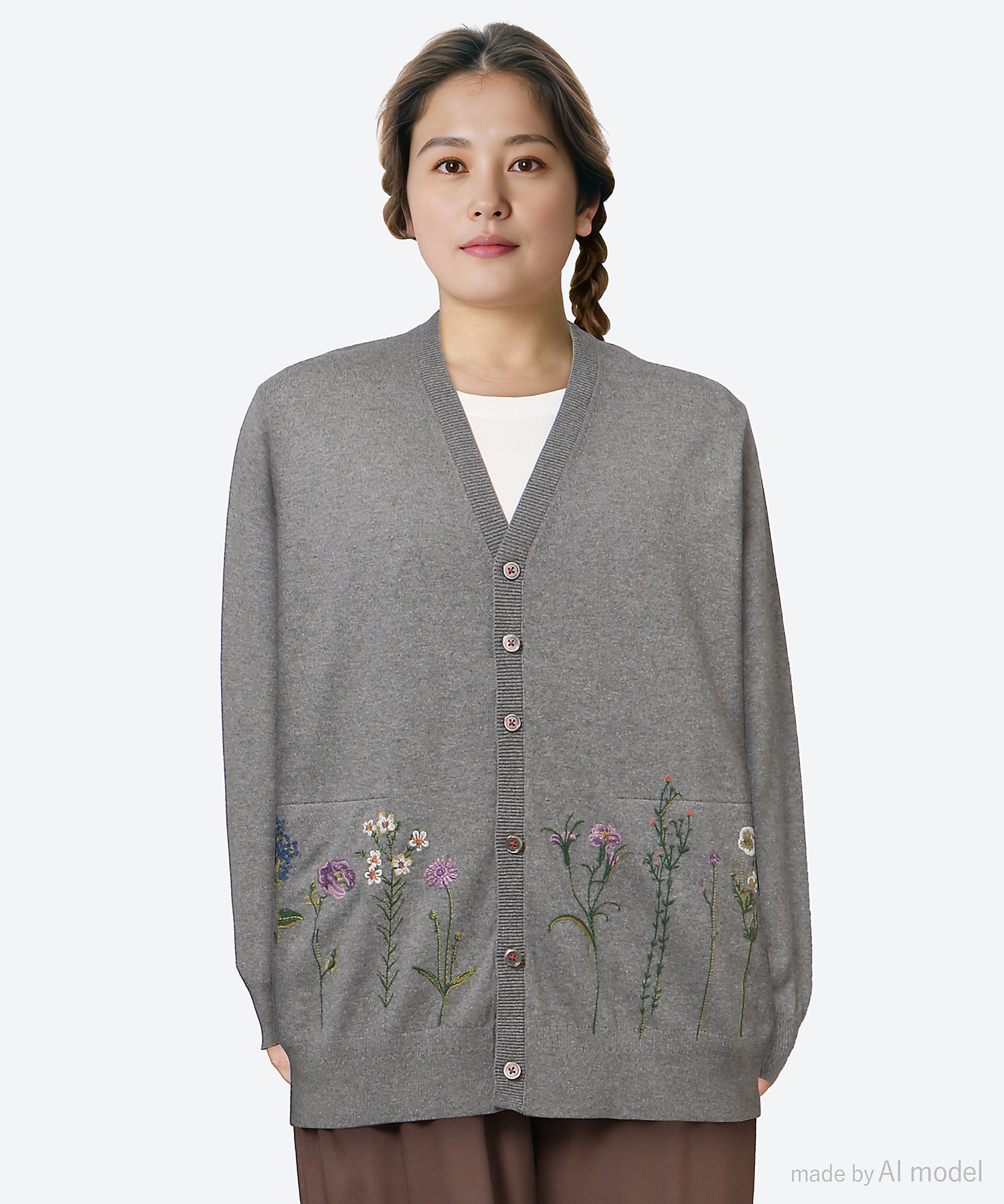 ブルームアレイ刺繍コットンニットロングカーディガン