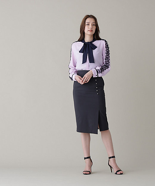 レースコンビバイカラーリボンブラウス（0316110325