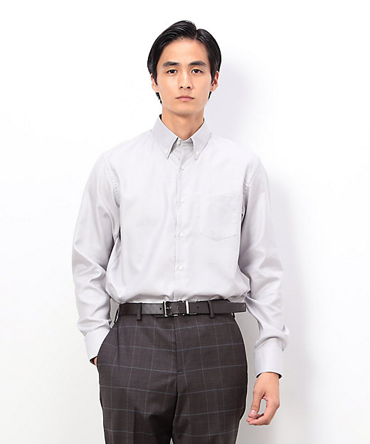 形態安定加工 千鳥柄コンパクト ボタンダウンドレスシャツ