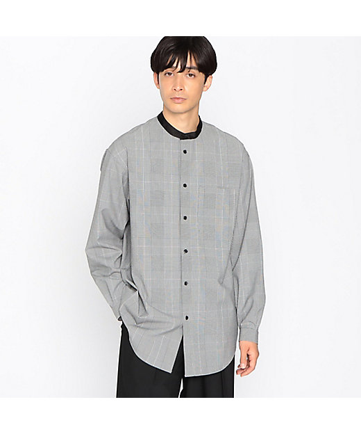 グレンチェック 羽織ライク バンドカラーシャツ（4730IE07