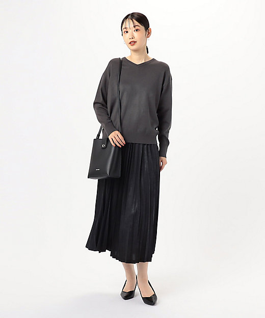 レザー調ジャージー アコーディオンプリーツスカート