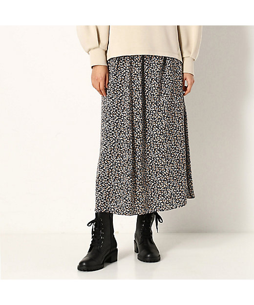 ポリエステルサテンフラワープリント スカート（1502FY03