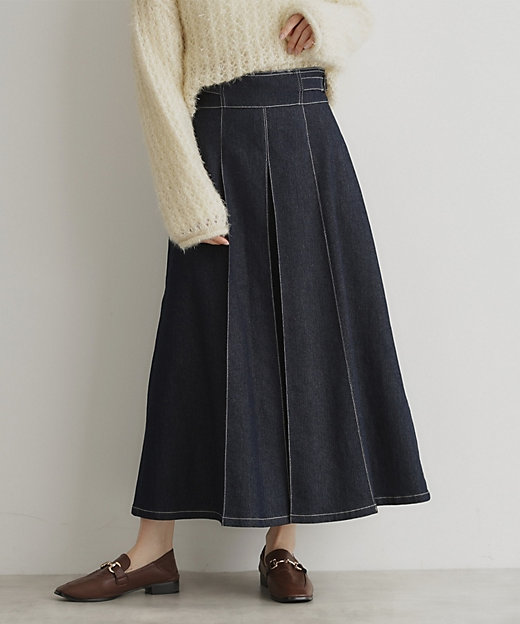 オールシーズン活躍！】デニムタックスカート／洗える