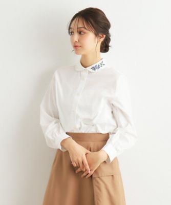 襟刺繍】ラウンドカラーブラウス（2002352289） | LAURA