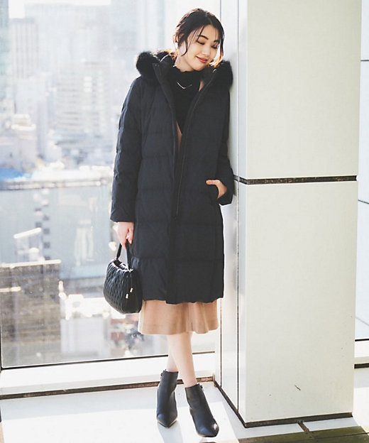 撥水／洗える／フード取り外し】ファー付きロングダウンコート