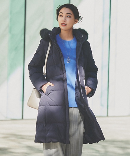 撥水／洗える／フード取り外し】ファー付きロングダウンコート