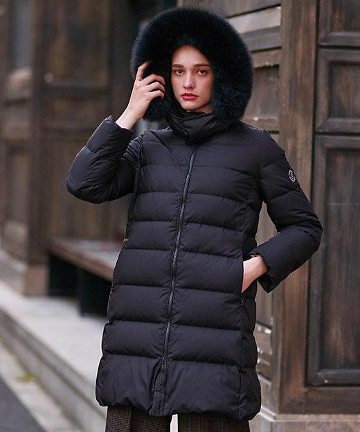 軽量／3WAY】ブルーフォックスファーロングタフタダウンコート