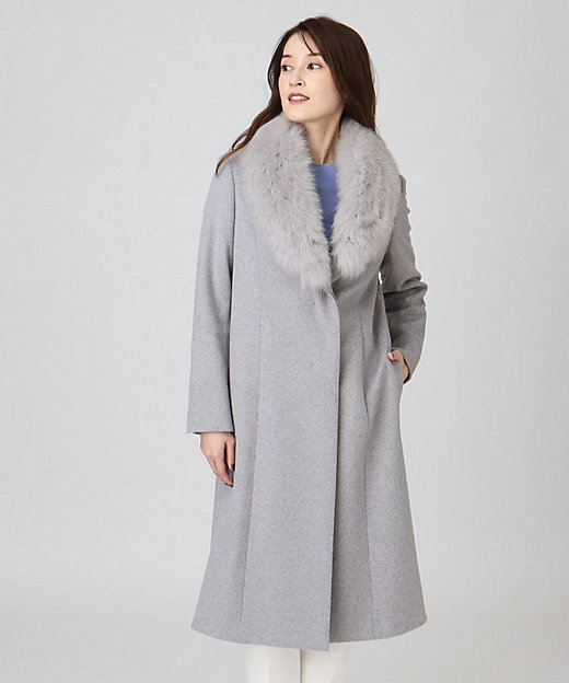 日本製／フォックスファー／カシミヤ混】ファー付ウールコート