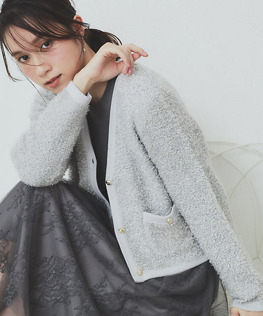 Vネックショートラメカーディガン【洗濯機洗い可