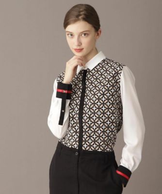 美人百花／モデル美香着用】オーバーラップサークルコンビシャツ