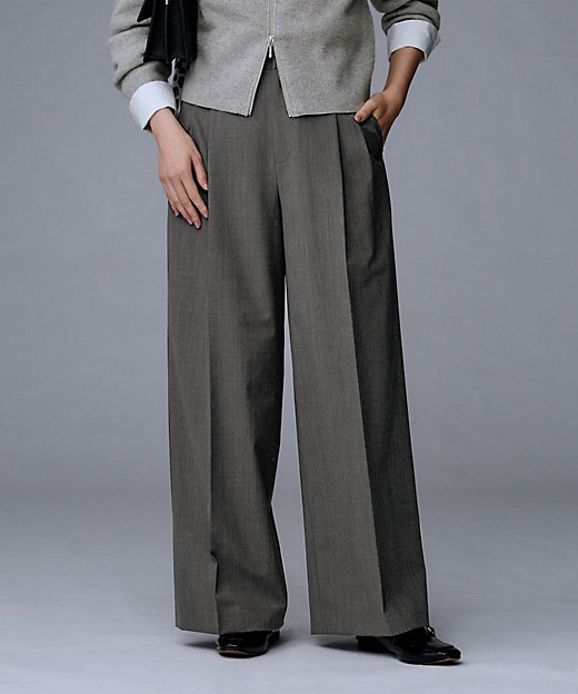 洗える／ウエスト後ろゴム】ウール混 タックワイドパンツ