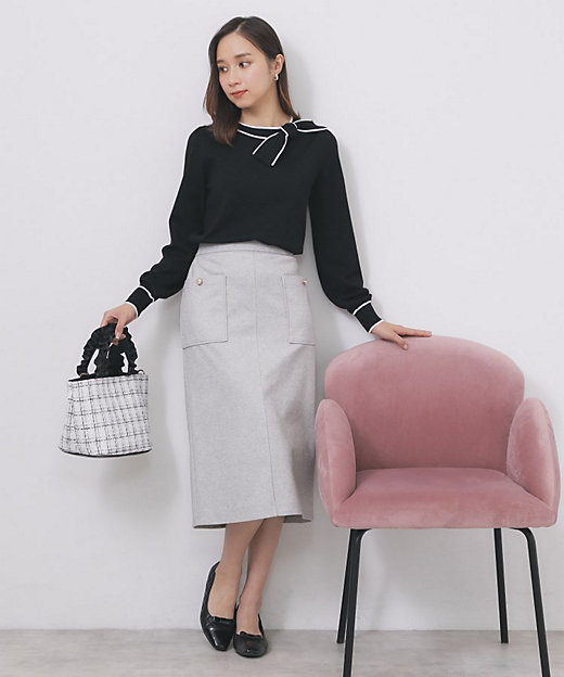 サイドリボンバイカラーニット【洗濯機OK】（2002544857