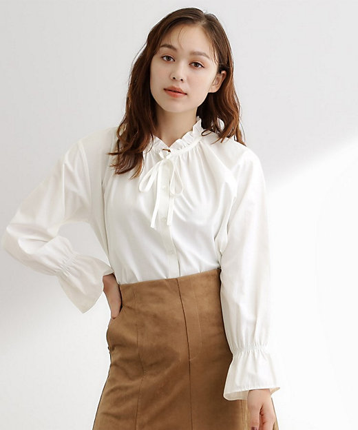 フリルカラーリボンブラウス（2002545566） | GROVE (Women
