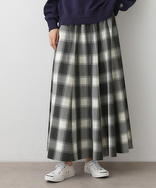 洗える・ウエストゴム】チェック柄フレアスカート