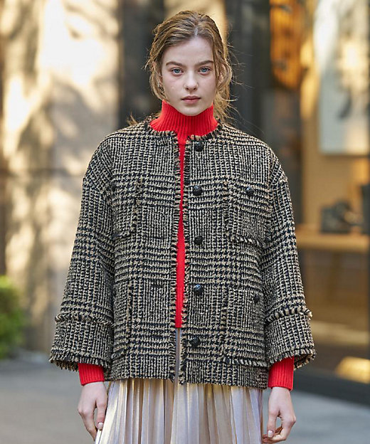 グレンチェックツイードショートコート（2002547759