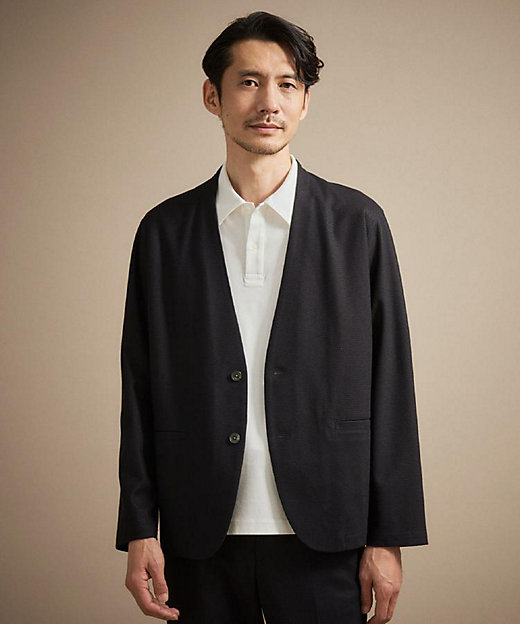 抗菌防臭】バーズアイメッシュノーカラージャケット