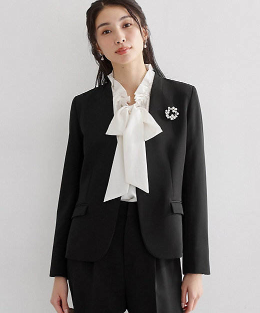 通勤・セレモニー】ダブルクロス ノーカラージャケット／セットアップ