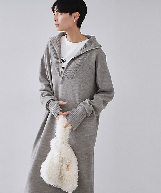 ハーフジップニットワンピース【洗濯機OK】（2002562318