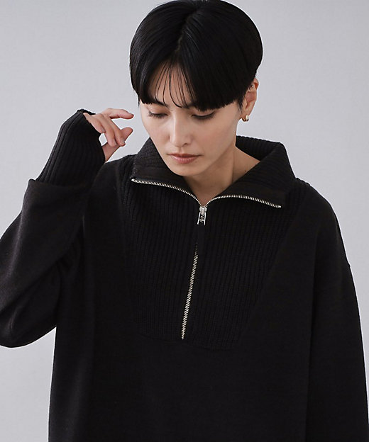 ハーフジップニットワンピース【洗濯機OK】（2002562318