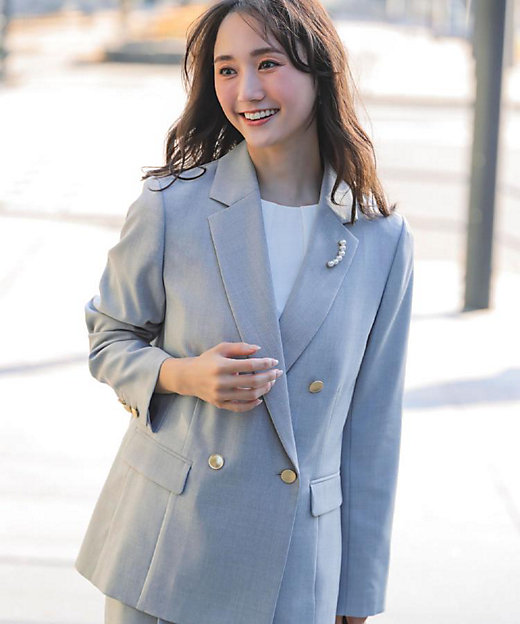 マシンウォッシュ／防シワ】ダブルテーラードジャケット【着回し