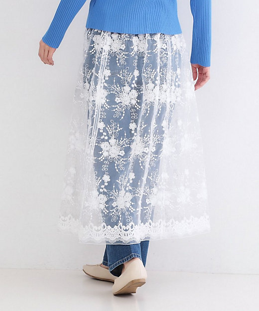 シアーレース刺繍レイヤードスカート【洗濯機OK