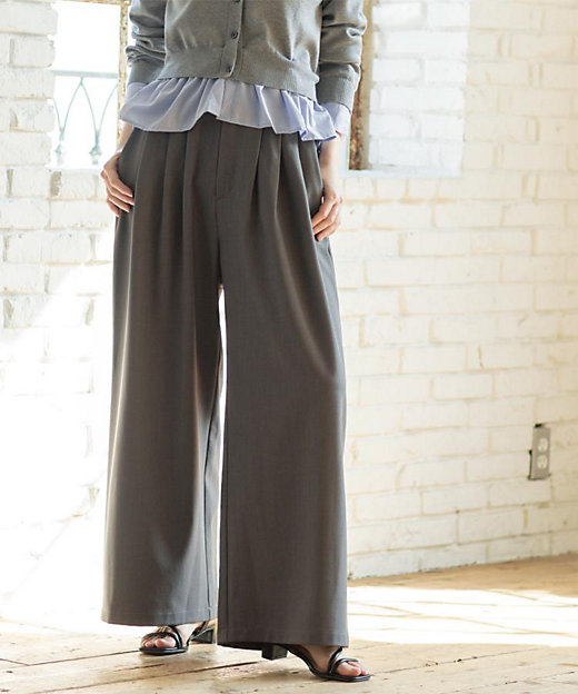 美脚ストレッチ イージータックワイドパンツ【洗濯機OK