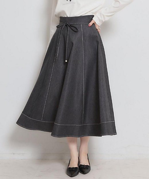 洗える】デニムライク細リボンスカート（2002601265