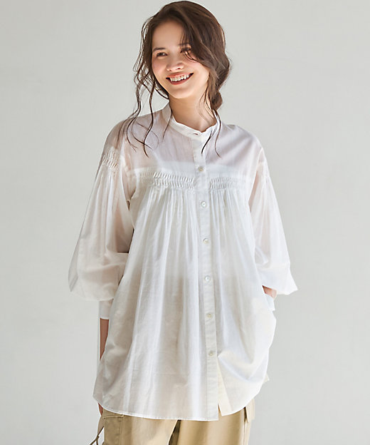 SLOW／一部店舗限定】コットンボイル ギャザー ブラウス