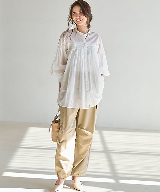 SLOW／一部店舗限定】コットンボイル ギャザー ブラウス