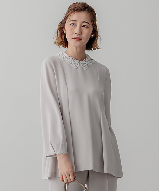 VERYコラボ】トリアセダブルジョーゼット レース襟 ブラウス