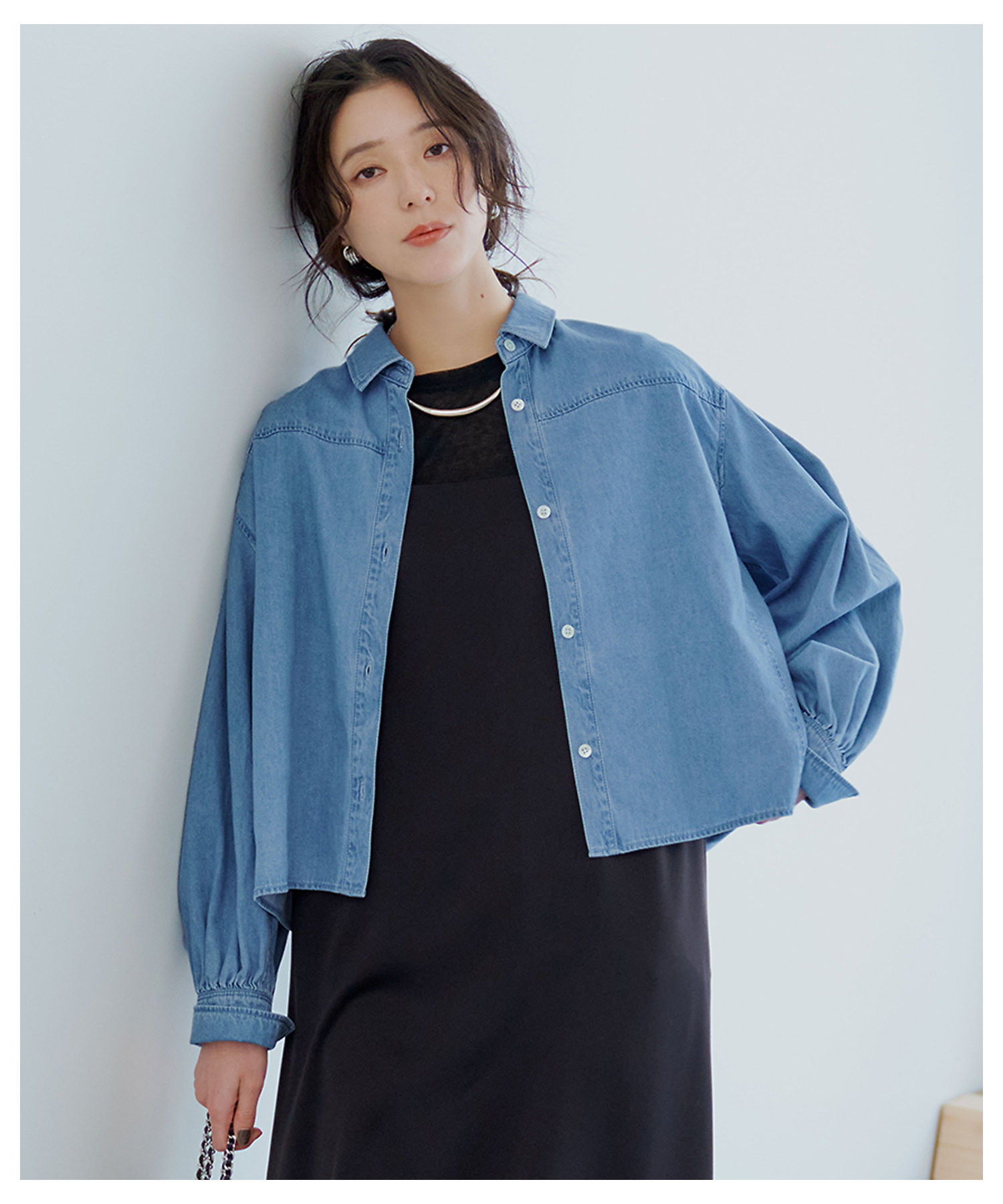 Oggi3月号掲載／洗える】ライトダンガリー クロップド ボリューム