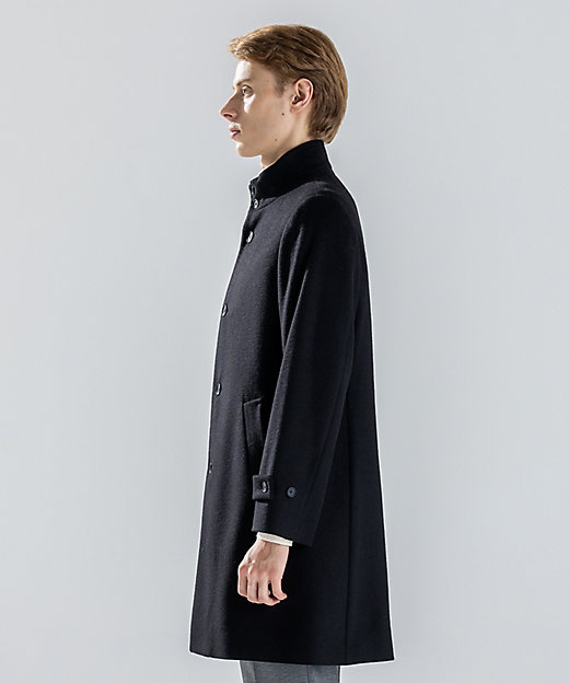 新素材】ライトウールシャギー スタンドカラーシングルブレストコート