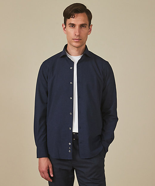 シワになりにくい／ストレッチ／洗える】ウールライク シャツ＿カッタ