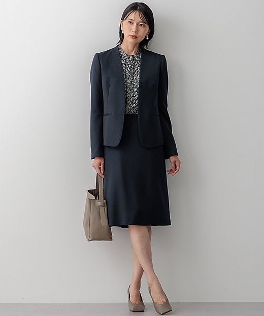 洗える】ウールライクカルゼ ノーカラージャケット