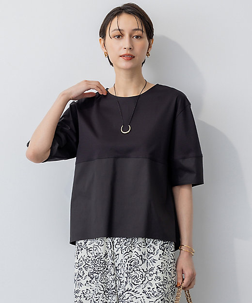 洗える】シルエットスムースコンビ バックフレア カットソー