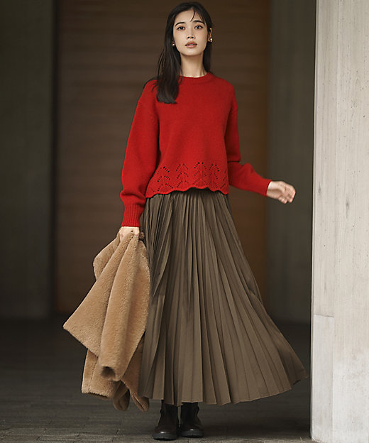 滝沢眞規子さん着用／洗える】レーシーヘムデザイン パフスリーブ