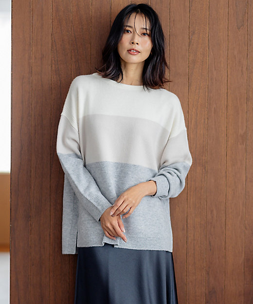 洗える】ウールカシミヤ カラーブロック ニット（KRWOSW0651