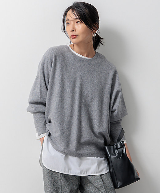 洗える】ピュアカシミヤ ドルマンスリーブ ニット