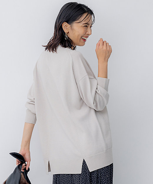 洗える】ウールミドルゲージ Vネック チュニック ニット