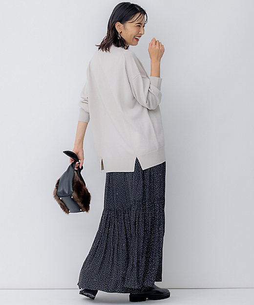 洗える】ウールミドルゲージ Vネック チュニック ニット