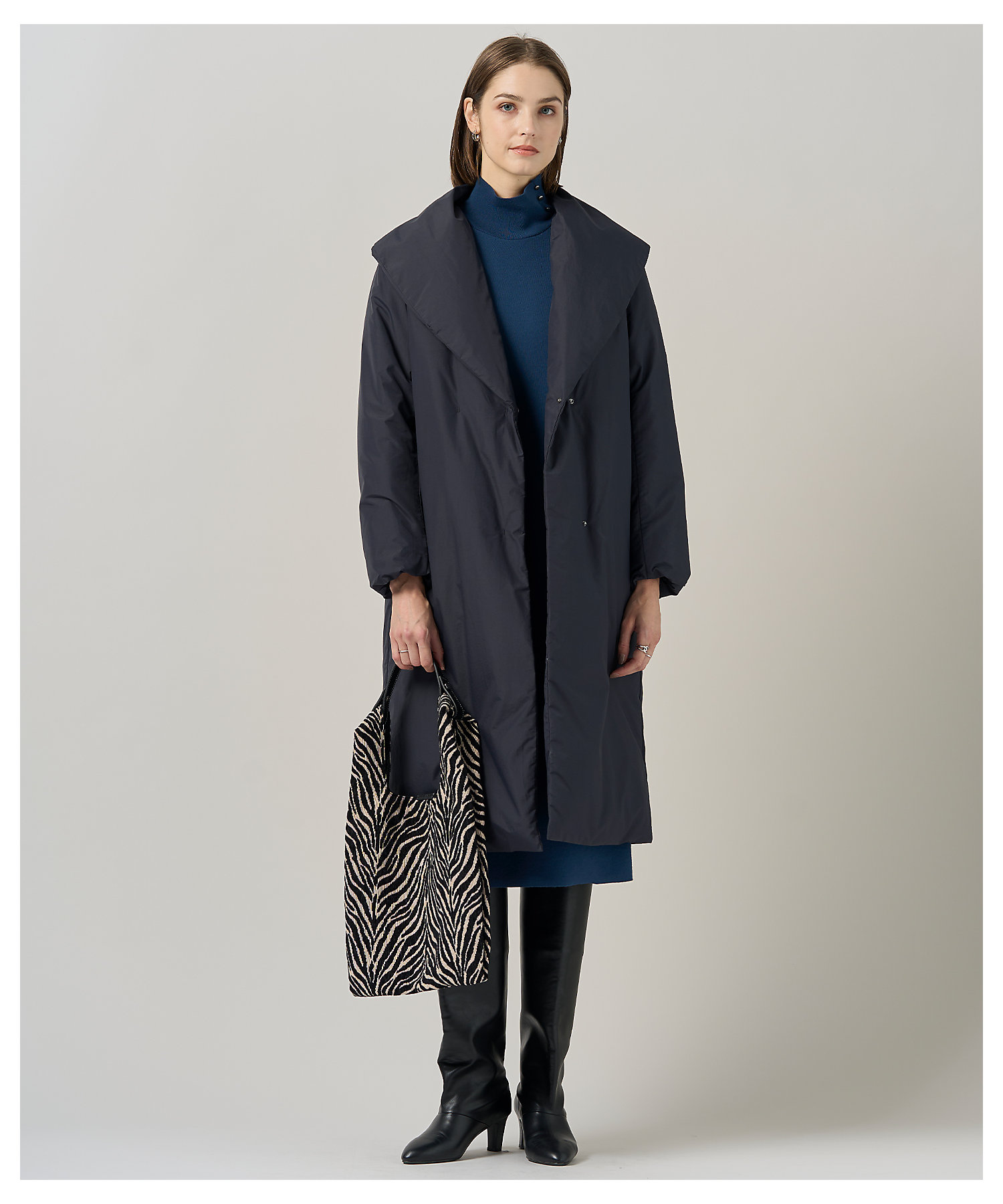 洗える】 シルキーウールダブルフェイス ハイネックニットワンピース