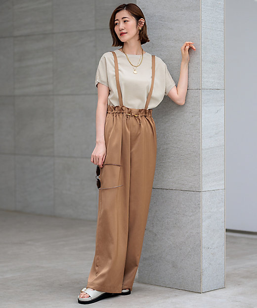 接触冷感／洗える】ヴィンテージソフトサテン サスペンダー パンツ