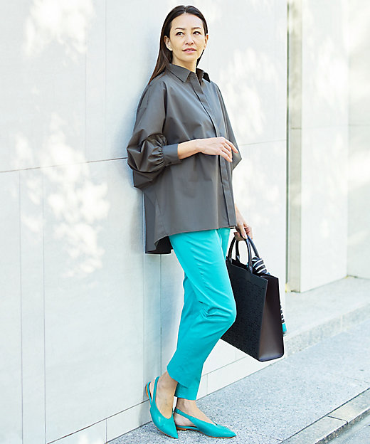 カタログ掲載・定番人気・新色追加】コットンサテンテーパード パンツ