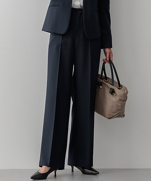 セットアップ対応／洗える】ウールライクカルゼ ワイド パンツ